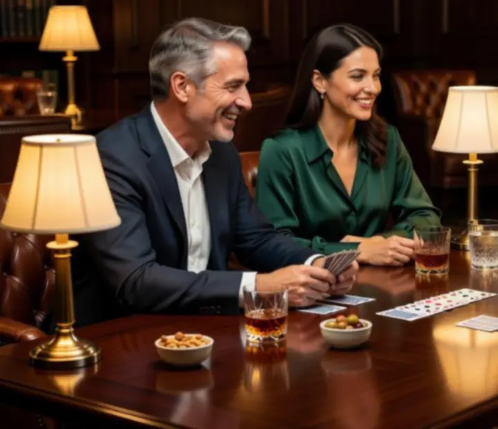 Guests gathered at an evening table in The Turn & Table lounge, with warm lighting and share plates