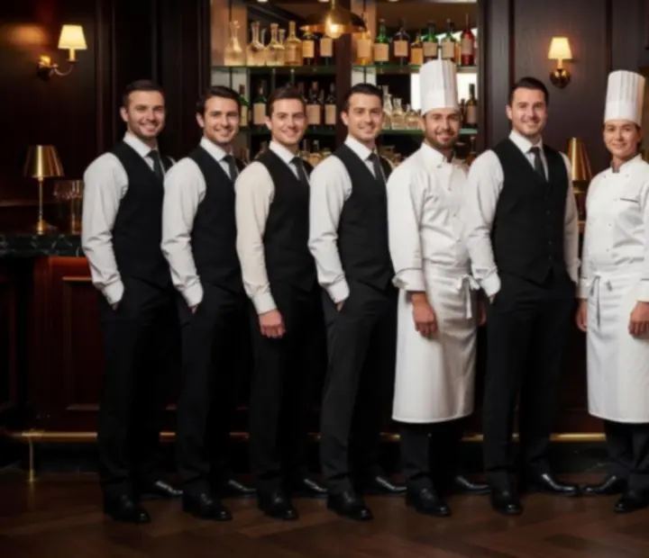 Team portrait of chefs and bar staff at The Turn & Table inside the bistro